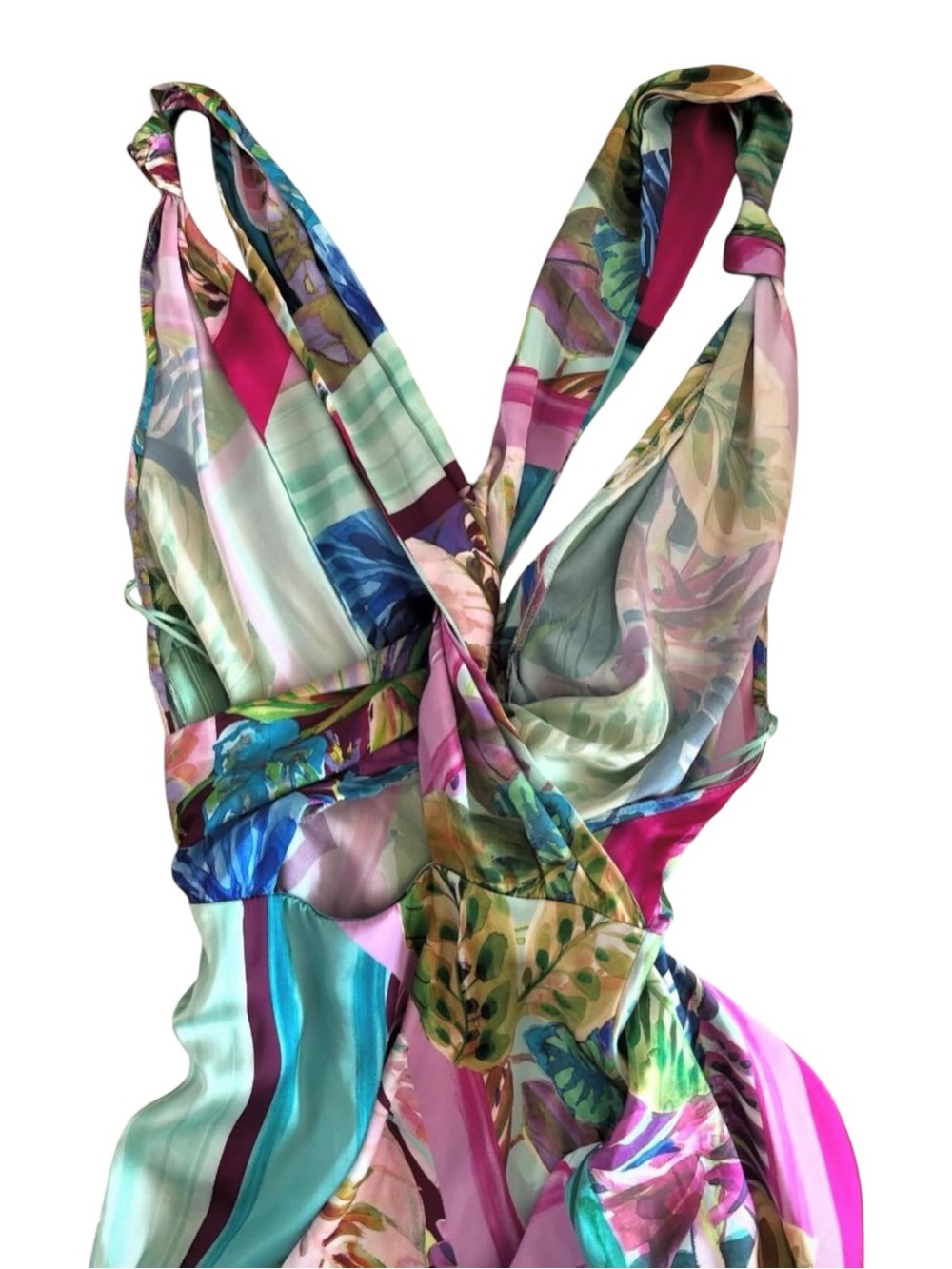Zara Satin Effect Tropical Print Midi Dress NWT Size M Colorful Resort Vacation - Picture 5 of 9